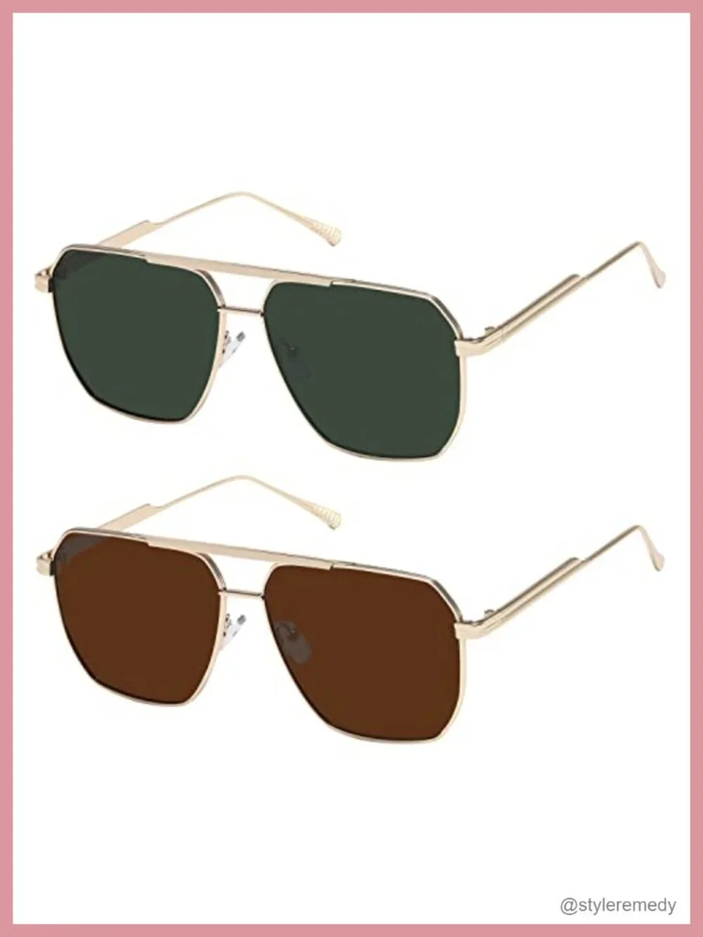 2 Pack Polarized Oversized Square Sunglasses UV400 Metal Frame Driving